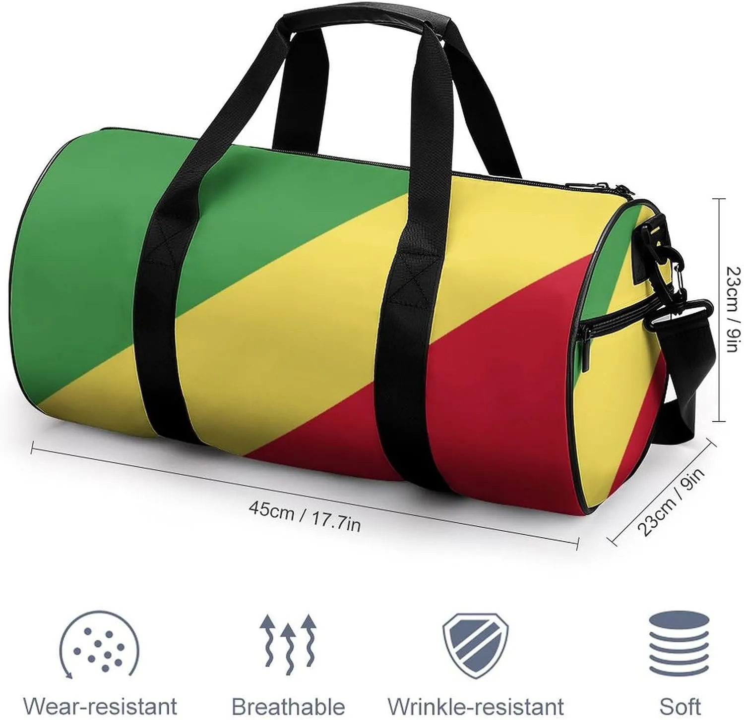 Republic Congo Flag Waterproof Gym Bag with Shoe Compartment Sports Duffel for Travel Beach