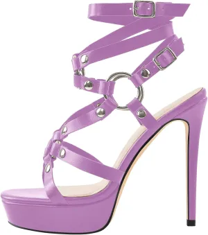 richealnini Platform Heel Sandals for Women Ankle Straps Buckles Stiletto High Heels
