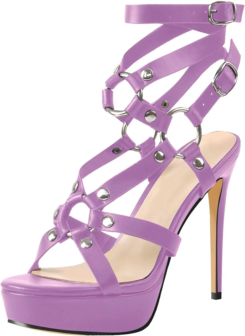 richealnini Platform Heel Sandals for Women Ankle Straps Buckles Stiletto High Heels