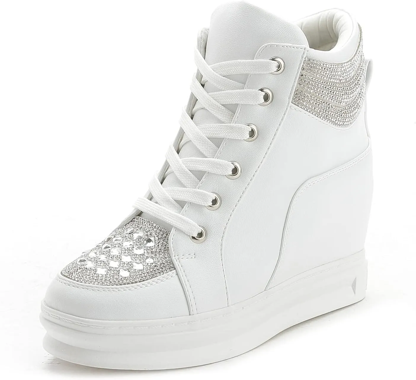 rismart Women's High Top Wedge Fashion Sneakers Glitter Lace up Ankle Bootie
