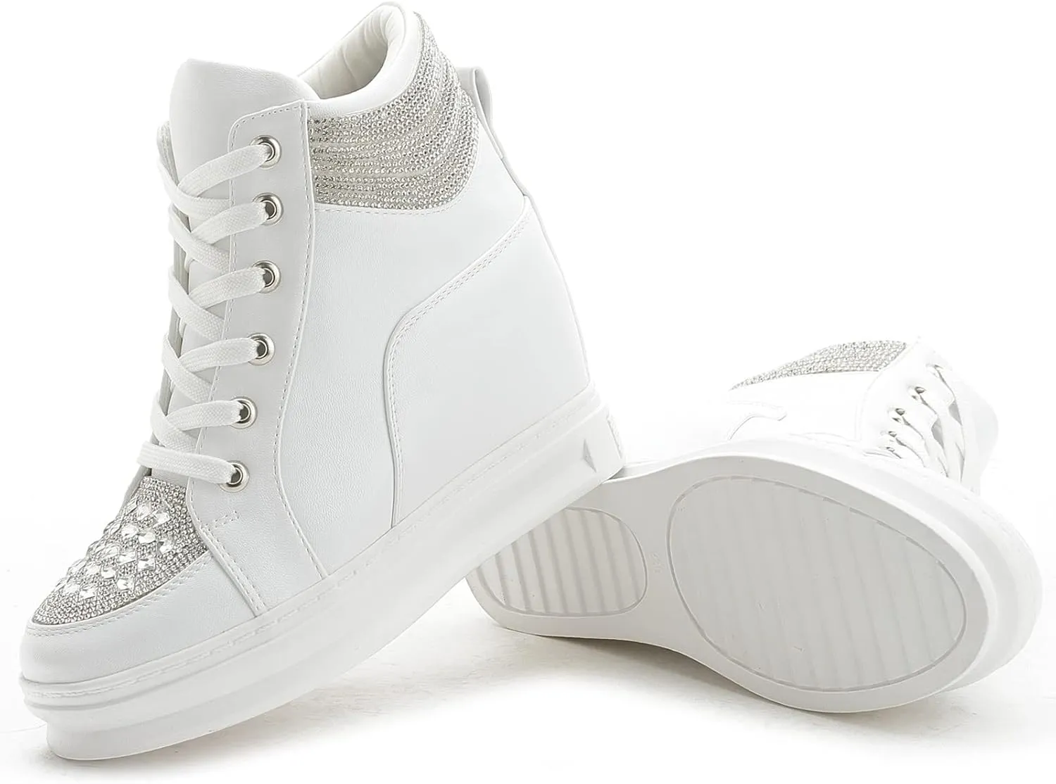 rismart Women's High Top Wedge Fashion Sneakers Glitter Lace up Ankle Bootie