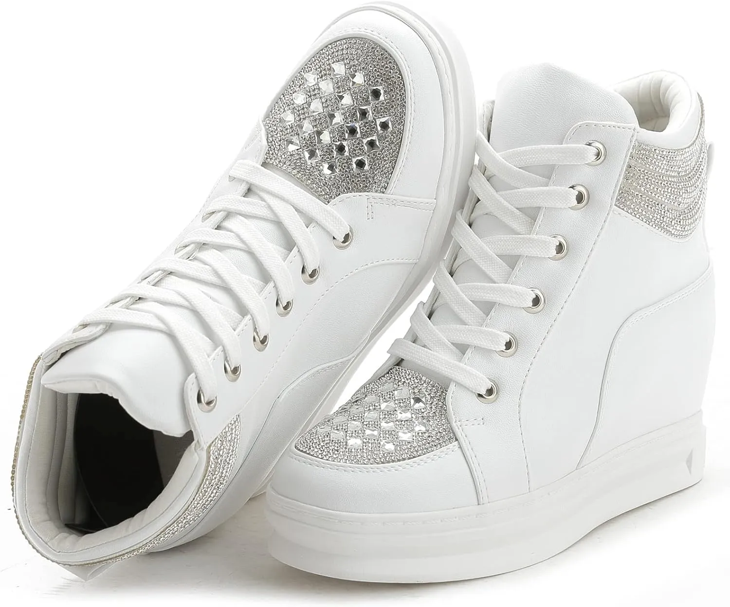 rismart Women's High Top Wedge Fashion Sneakers Glitter Lace up Ankle Bootie