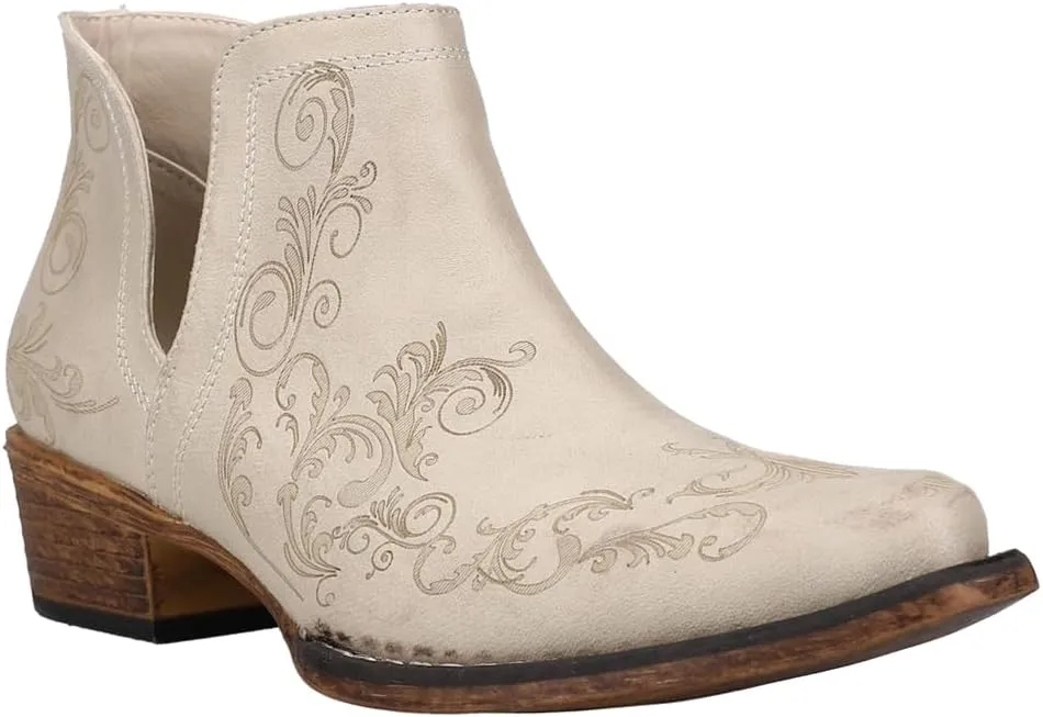ROPER Womens Ava Southwest Embroidered Snip Toe Casual Boots Ankle Low Heel 1-2" - Brown