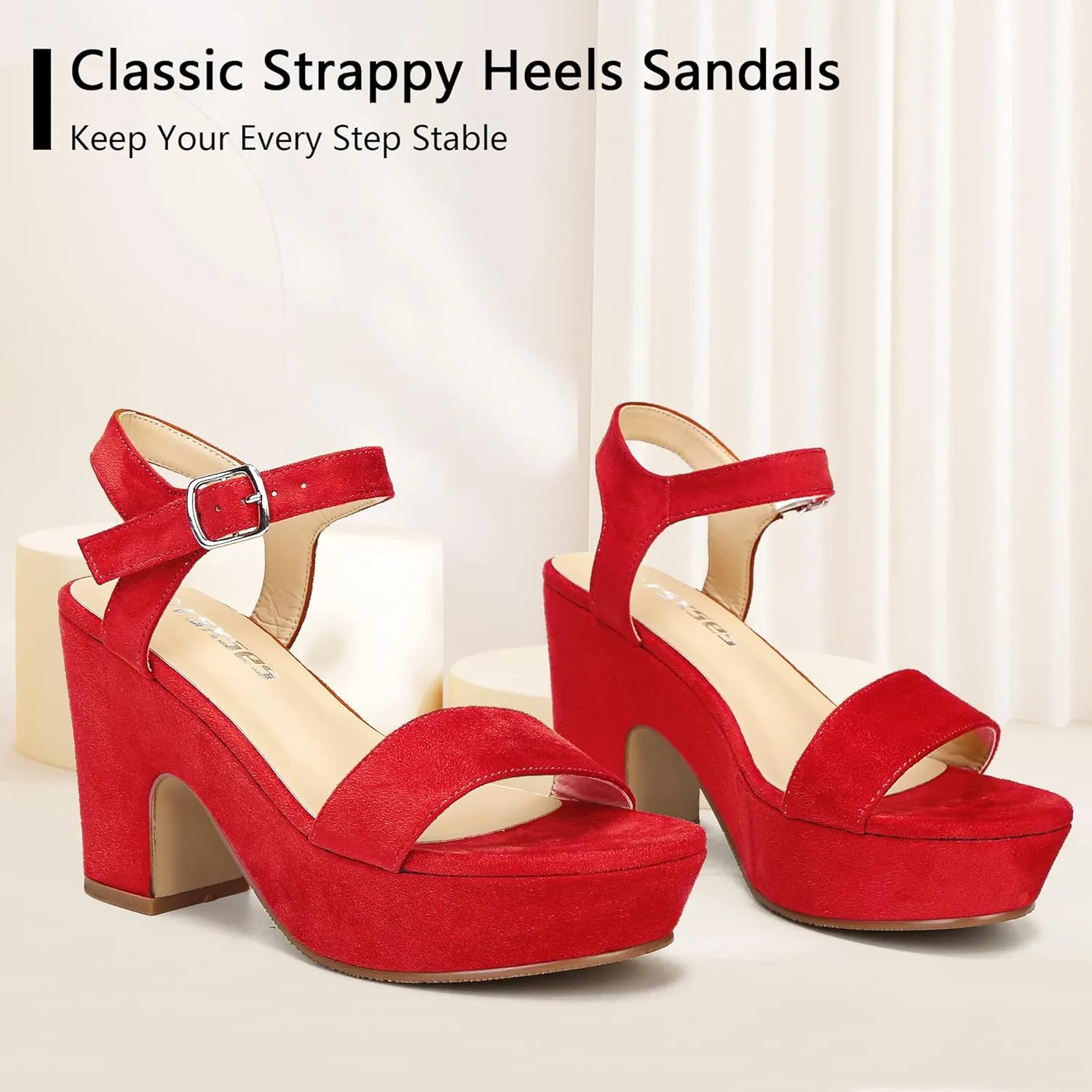 rsxses Women's Suede Platform Heels Sandals Peep Toe Fashion Wedding Sexy Dress Block Chunky Wedges High Heel Ankle Strap Pumps
