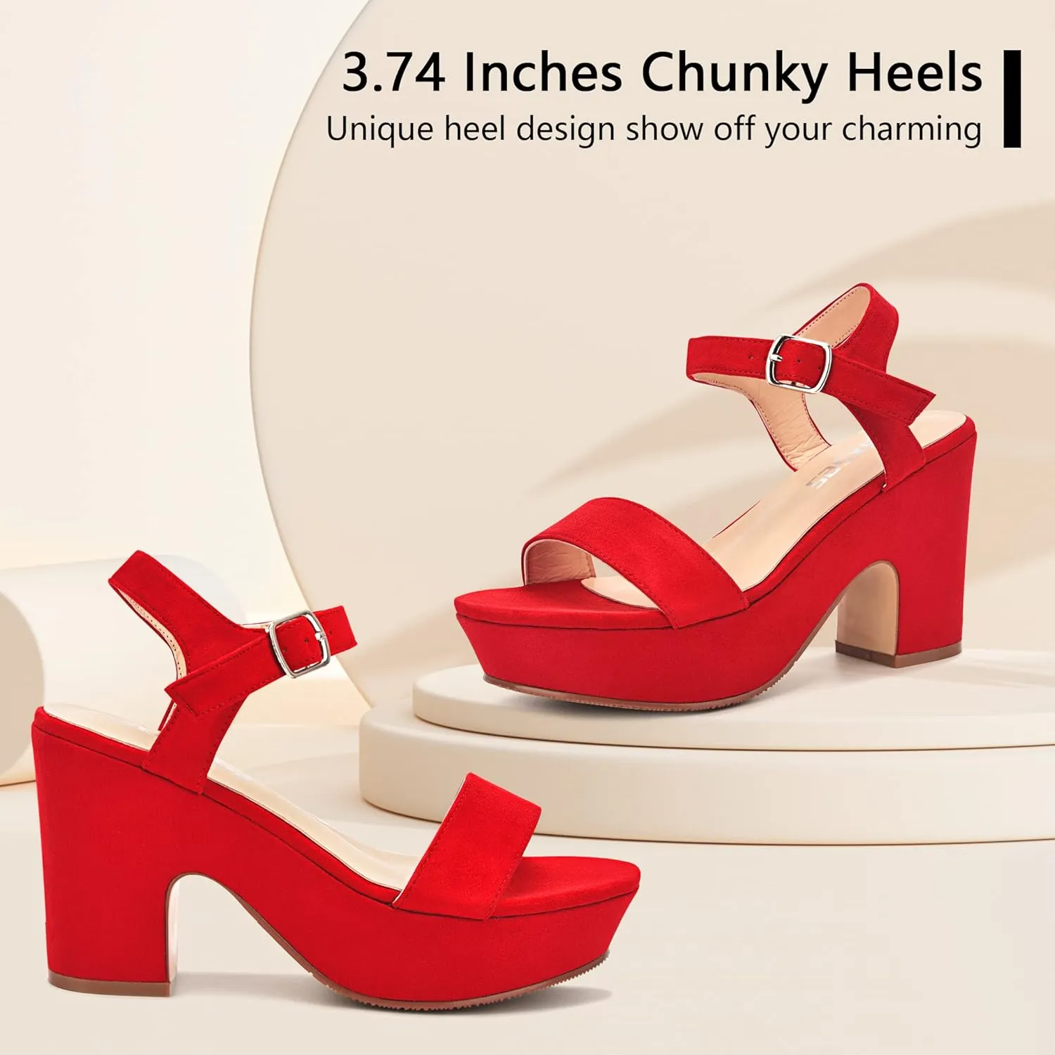 rsxses Women's Suede Platform Heels Sandals Peep Toe Fashion Wedding Sexy Dress Block Chunky Wedges High Heel Ankle Strap Pumps