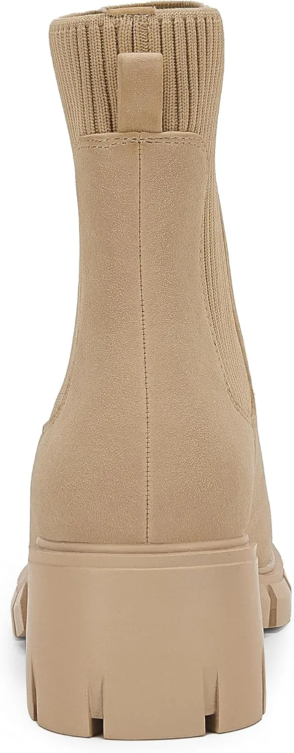 Ruanyu Womens Platform Ankle Boots Elastic Chunky Block Heel Chelsea Booties Lug Sole Non-Slip Combat Shoes
