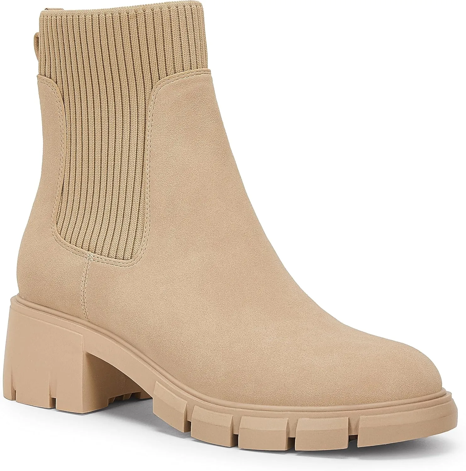 Ruanyu Womens Platform Ankle Boots Elastic Chunky Block Heel Chelsea Booties Lug Sole Non-Slip Combat Shoes