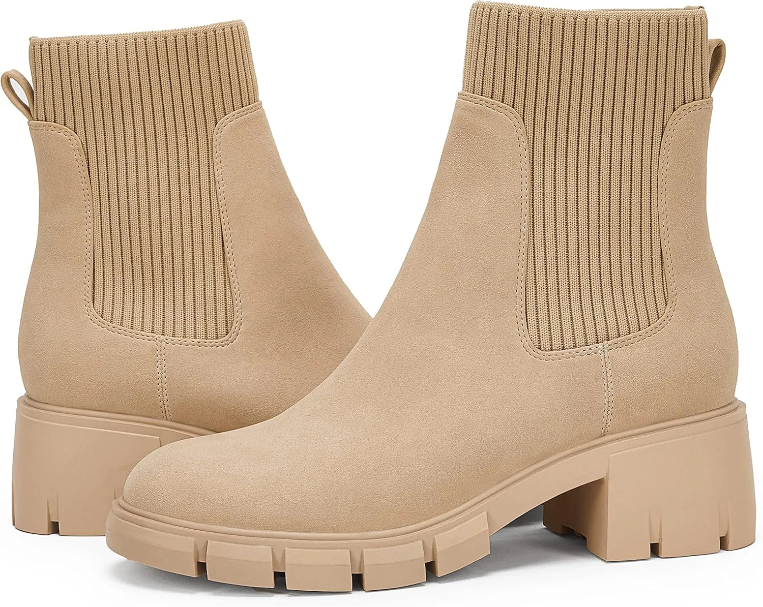 Ruanyu Womens Platform Ankle Boots Elastic Chunky Block Heel Chelsea Booties Lug Sole Non-Slip Combat Shoes