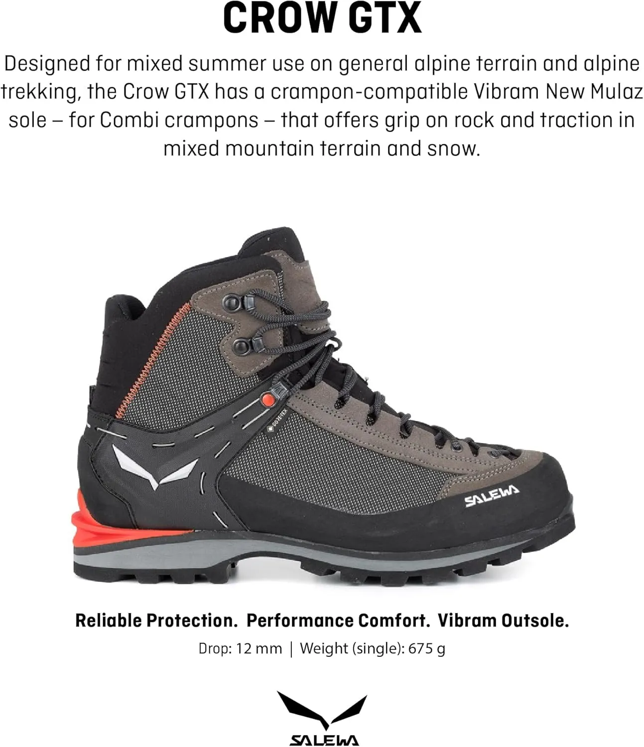 Salewa Men's Crow GTX Waterproof Gore-Tex Trail Boots for Trekking, Climbing, & Mountaineering