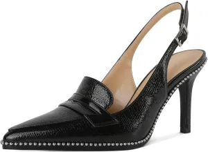 SAMMITOP Womens Slingback High Heel Pumps 3.5" Stiletto Pointed Toe Beaded Pumps Slip On Loafers Heels Elegant Dress Shoes