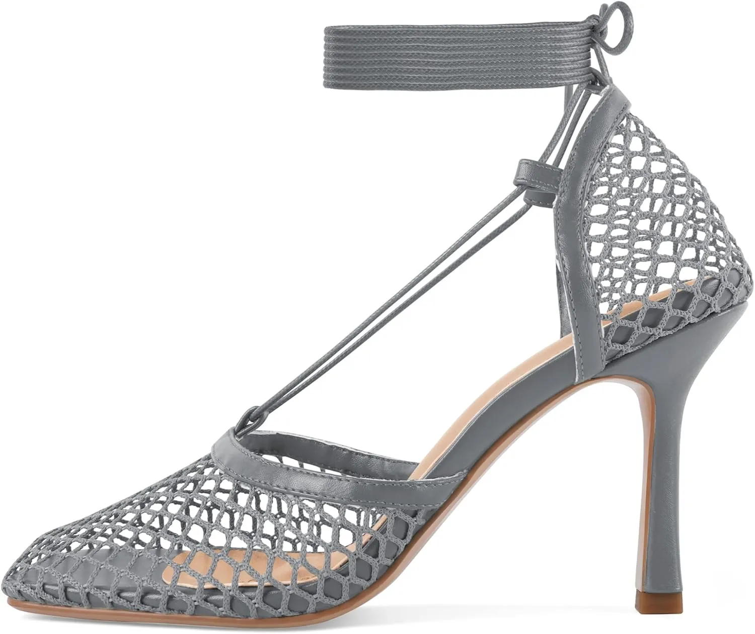 SAMMITOP Women's Square Toe Mesh Lace Up Strappy Sexy Heels Sandals Stiletto High Heel Closed Toe Summer Dress Shoes 3.5 Inch
