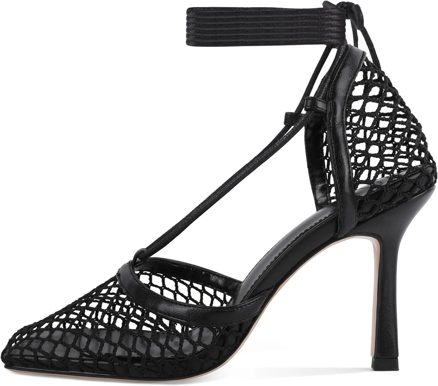 SAMMITOP Women's Square Toe Mesh Lace Up Strappy Sexy Heels Sandals Stiletto High Heel Closed Toe Summer Dress Shoes 3.5 Inch