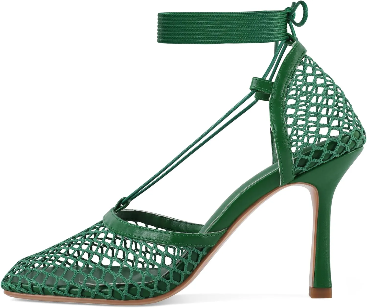 SAMMITOP Women's Square Toe Mesh Lace Up Strappy Sexy Heels Sandals Stiletto High Heel Closed Toe Summer Dress Shoes 3.5 Inch