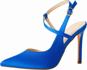 Satin Stiletto Heels for Women Closed Pointed Toe High Heel Slingback Ankle Strap Pumps Sandals for Wedding Bride Dress