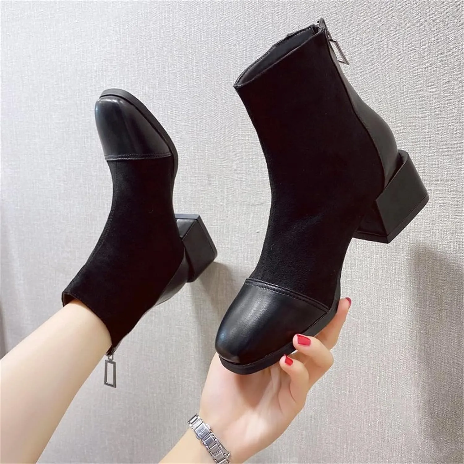 SBGMoSJ Women's Ankle Boots & Booties 7.5 Wide Blue Ankle Booties for Women Dressy V Cutout Ankle Boots for Women Beige Booties for Women Chunky Heel Red Cowboy Booties Women Ankle Boots