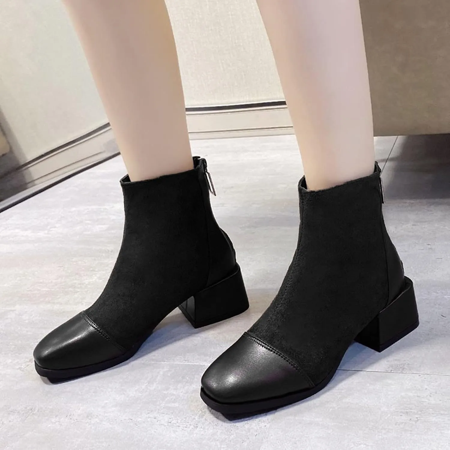 SBGMoSJ Women's Ankle Boots & Booties 7.5 Wide Blue Ankle Booties for Women Dressy V Cutout Ankle Boots for Women Beige Booties for Women Chunky Heel Red Cowboy Booties Women Ankle Boots