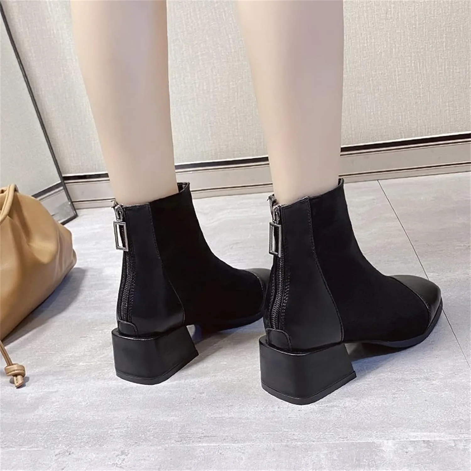 SBGMoSJ Women's Ankle Boots & Booties 7.5 Wide Blue Ankle Booties for Women Dressy V Cutout Ankle Boots for Women Beige Booties for Women Chunky Heel Red Cowboy Booties Women Ankle Boots