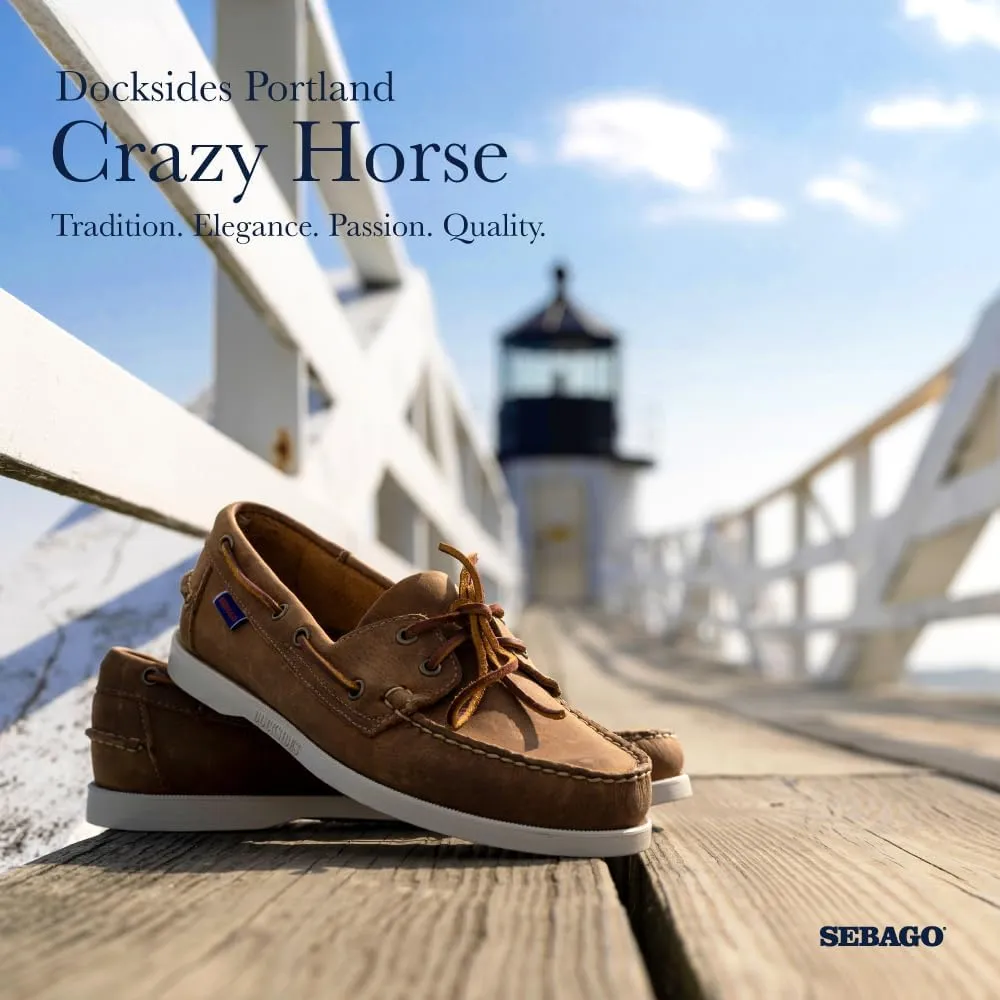 Sebago Portland Crazy H Boat Shoes - Patterned & Distressed Waxed Leather Mocassins with Leather Sock Lining & Non-Marking, Non-Slip Rubber Outsoles