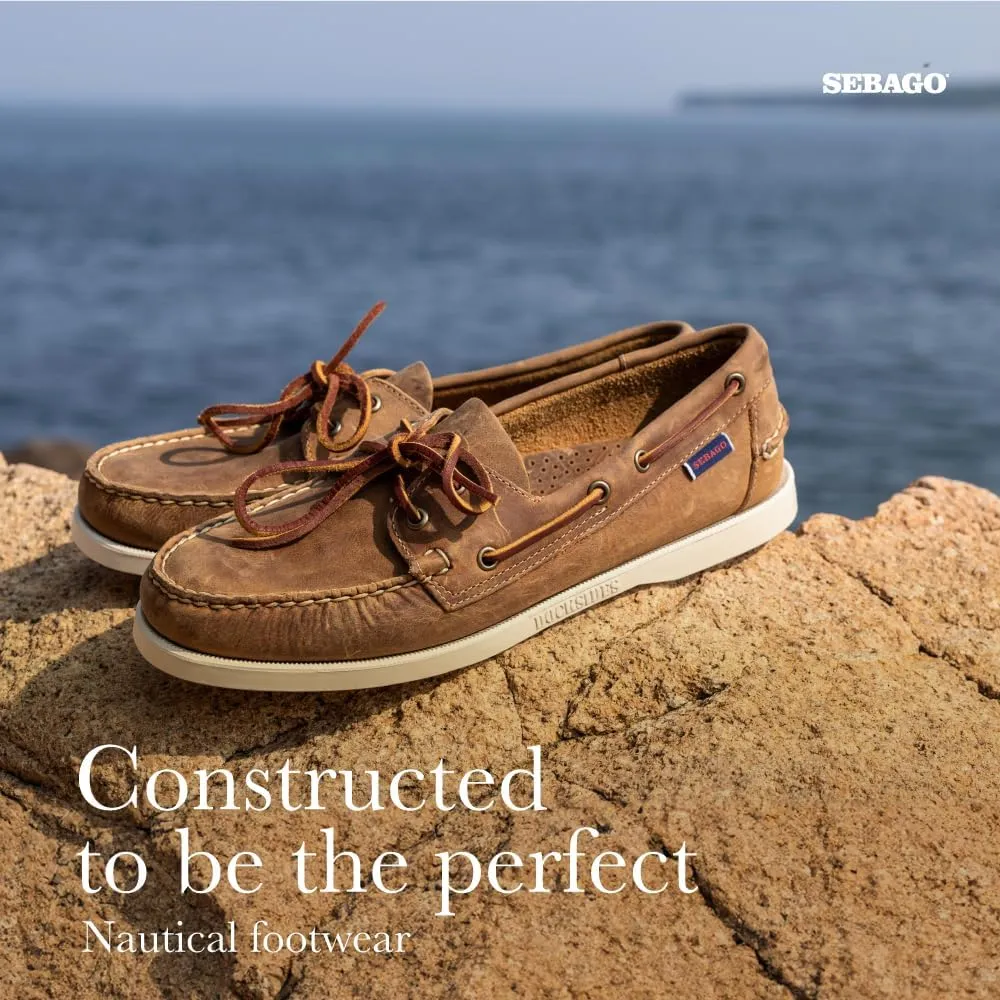 Sebago Portland Crazy H Boat Shoes - Patterned & Distressed Waxed Leather Mocassins with Leather Sock Lining & Non-Marking, Non-Slip Rubber Outsoles