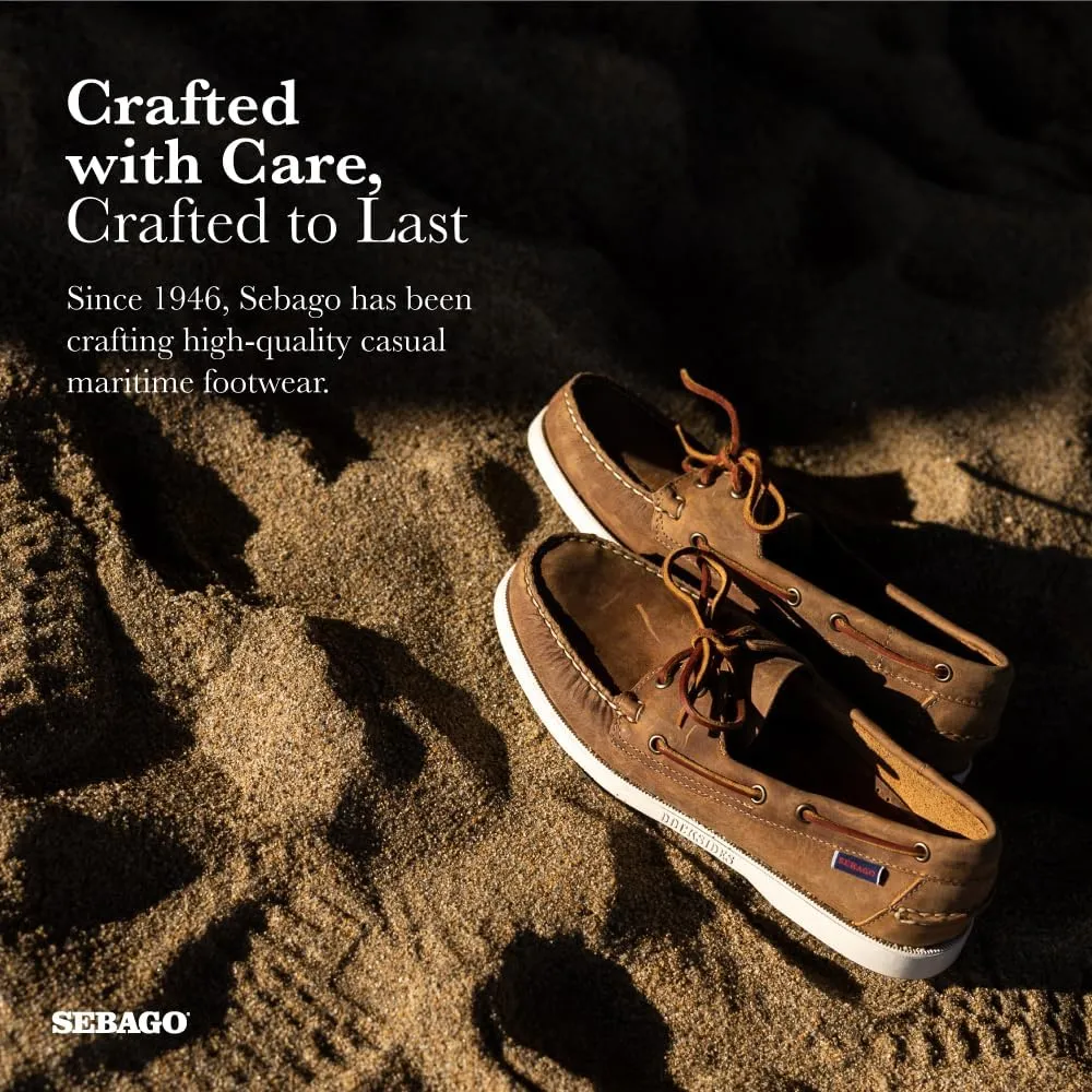 Sebago Portland Crazy H Boat Shoes - Patterned & Distressed Waxed Leather Mocassins with Leather Sock Lining & Non-Marking, Non-Slip Rubber Outsoles