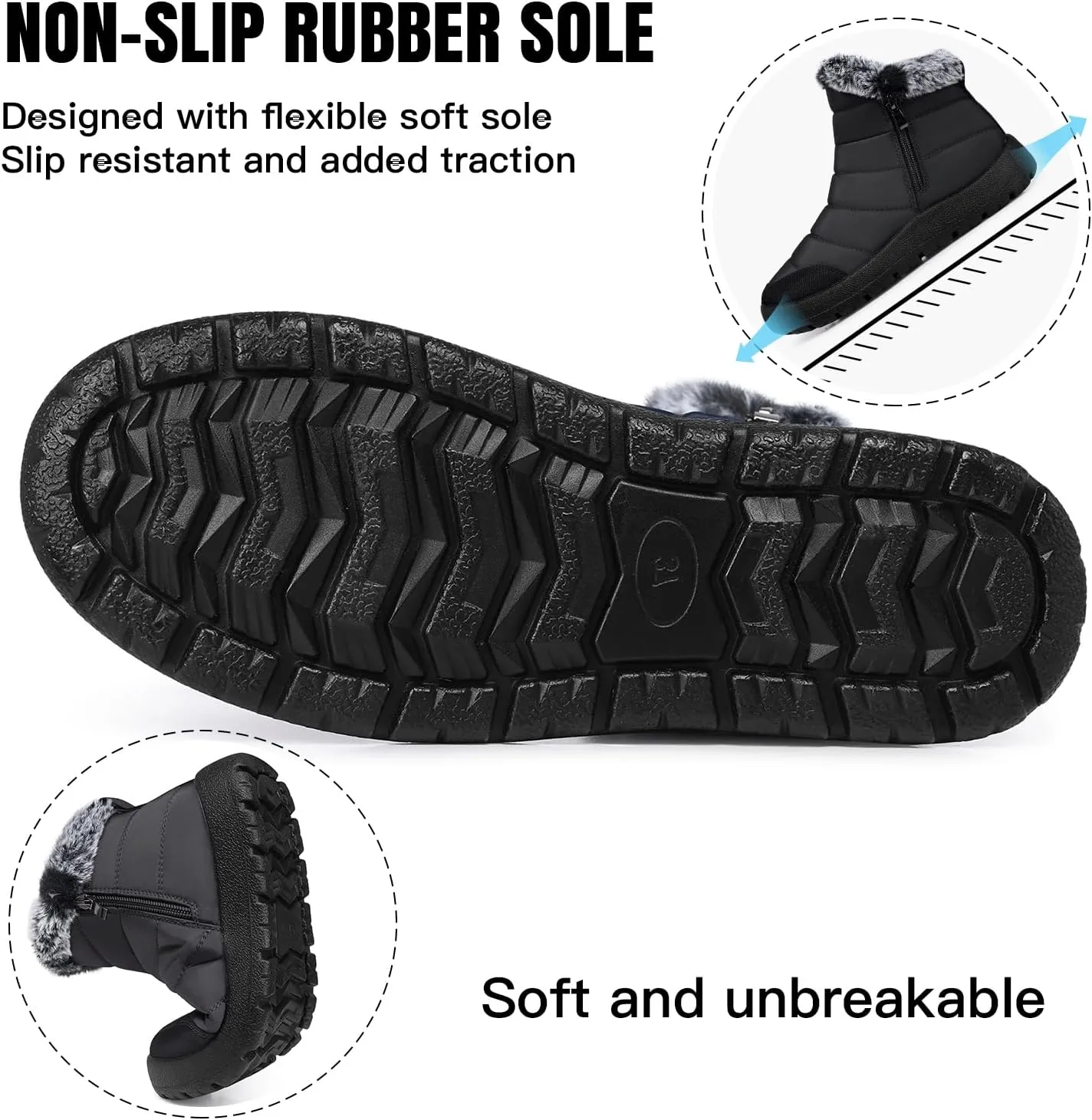 SHIBEVER Winter Boots For Women Snow: Warm Fur Lined Waterproof Ankle Boots - Outdoor Walking Non Slip Booties