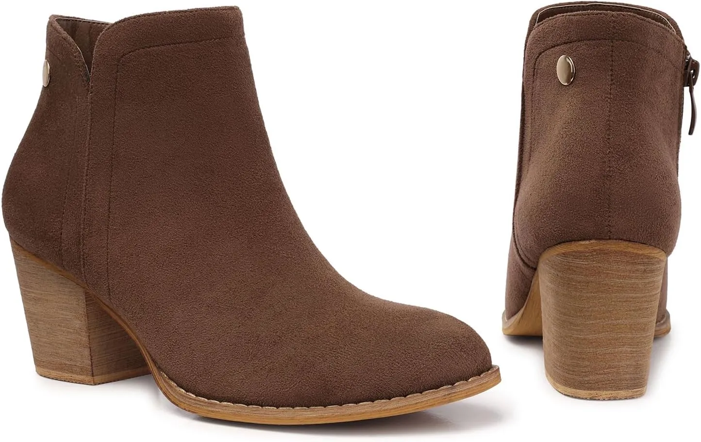 SHIBEVER Women's Ankle Boots Heel: Chunky Low Heeled Almond Toe Short Booties with Zipper Faux Suede Dress Western Fall 2025 Shoes