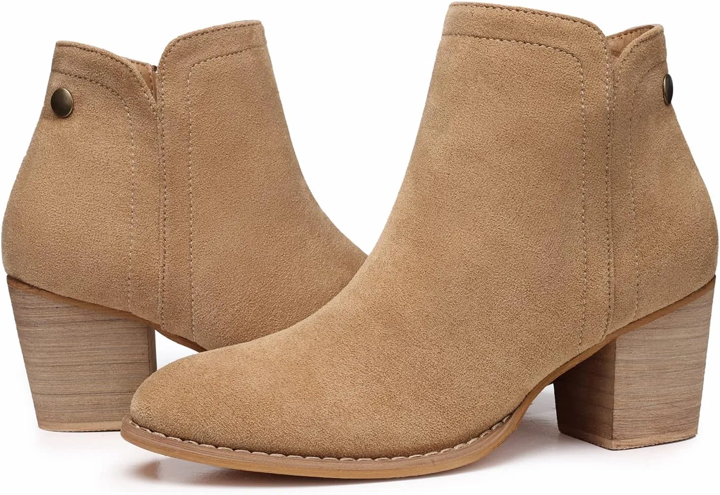 SHIBEVER Women's Ankle Boots Heel: Chunky Low Heeled Almond Toe Short Booties with Zipper Faux Suede Dress Western Fall 2025 Shoes