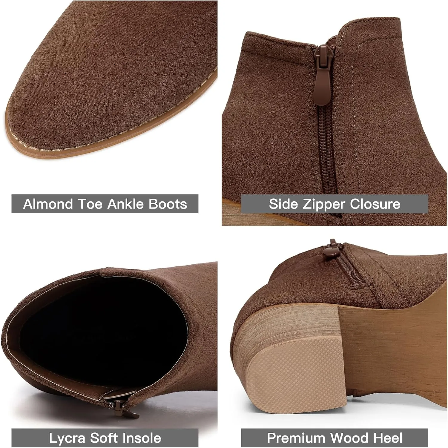 SHIBEVER Women's Ankle Boots Heel: Chunky Low Heeled Almond Toe Short Booties with Zipper Faux Suede Dress Western Fall 2025 Shoes