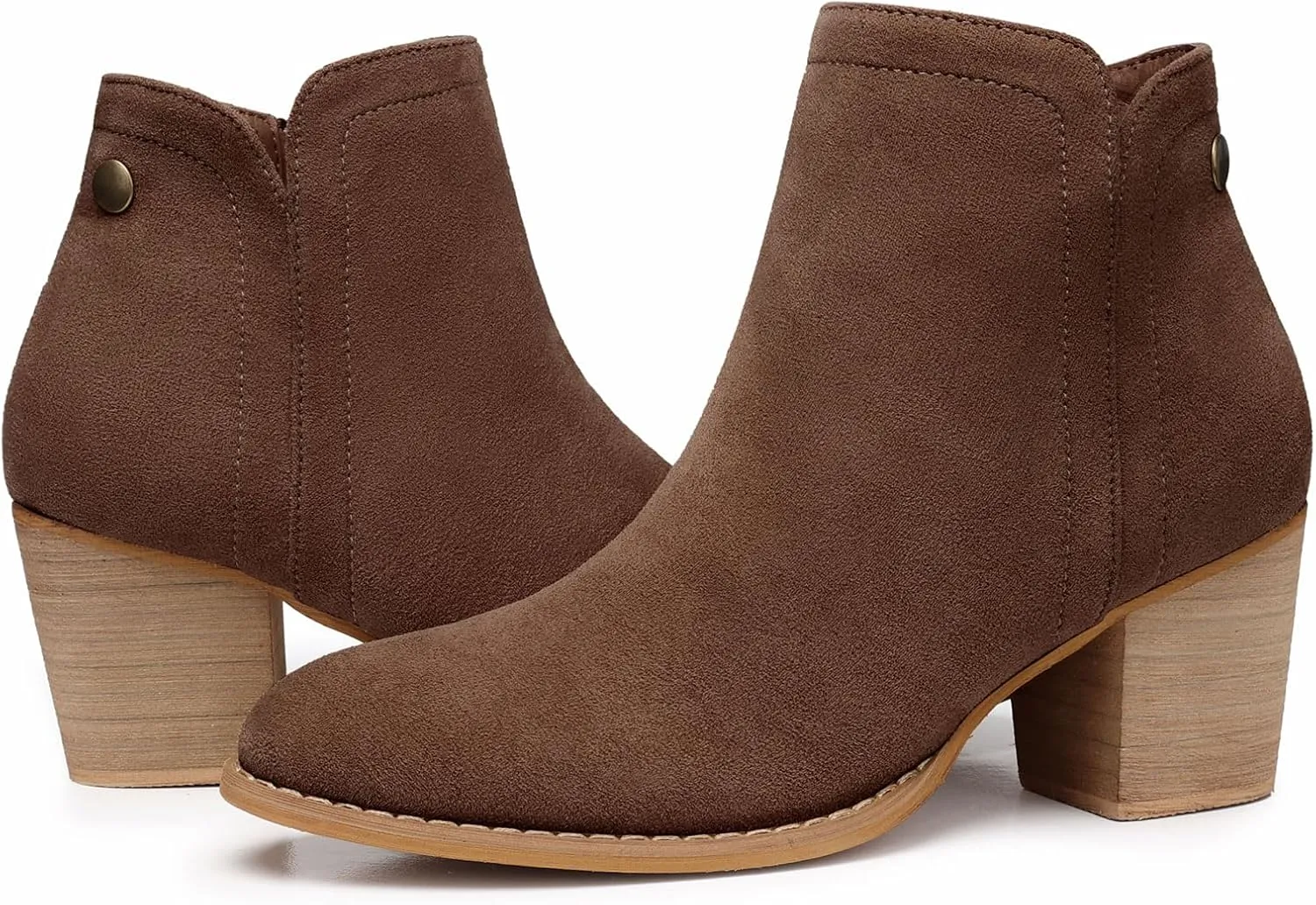 SHIBEVER Women's Ankle Boots Heel: Chunky Low Heeled Almond Toe Short Booties with Zipper Faux Suede Dress Western Fall 2025 Shoes