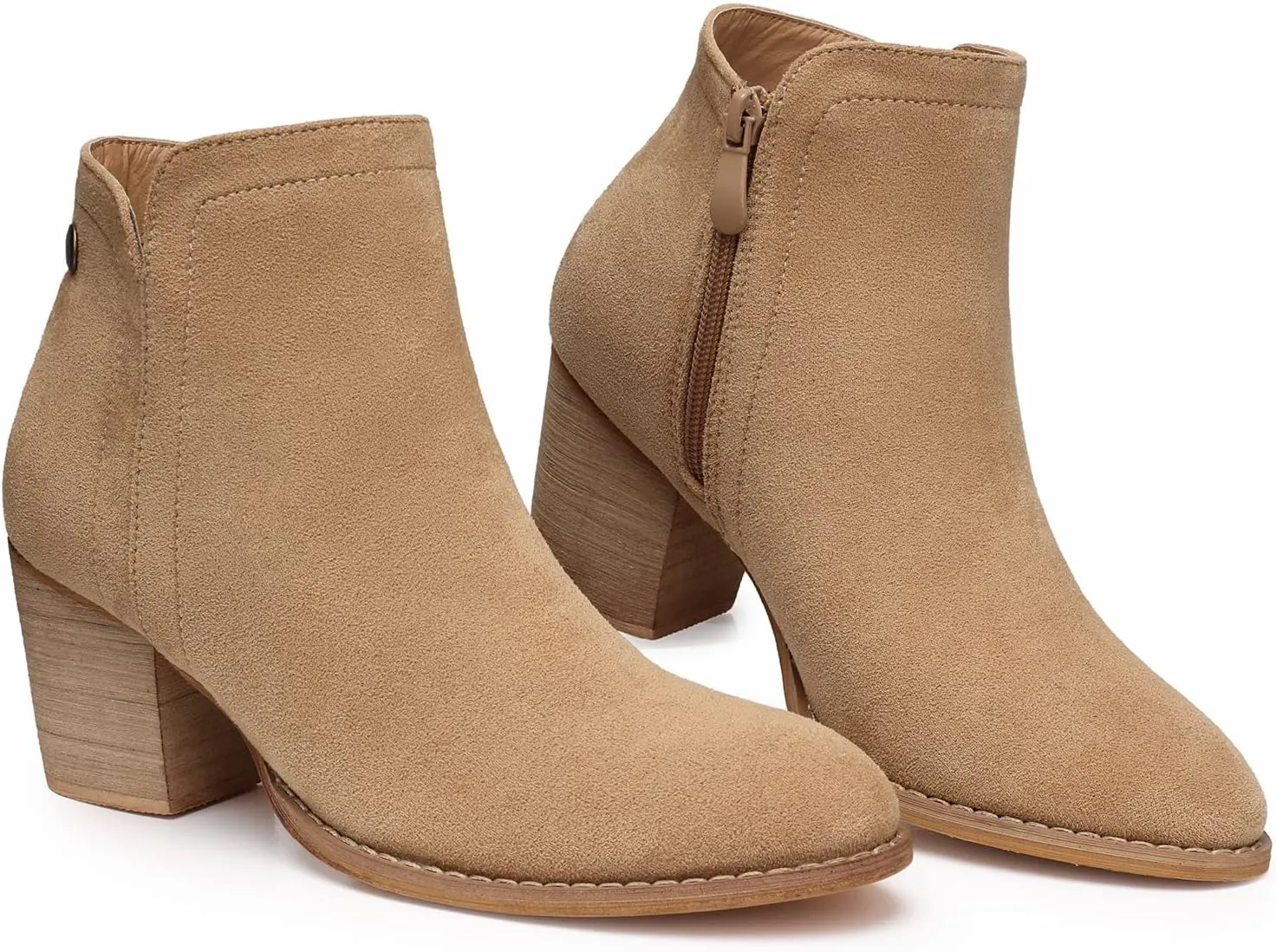 SHIBEVER Women's Ankle Boots Heel: Chunky Low Heeled Almond Toe Short Booties with Zipper Faux Suede Dress Western Fall 2025 Shoes