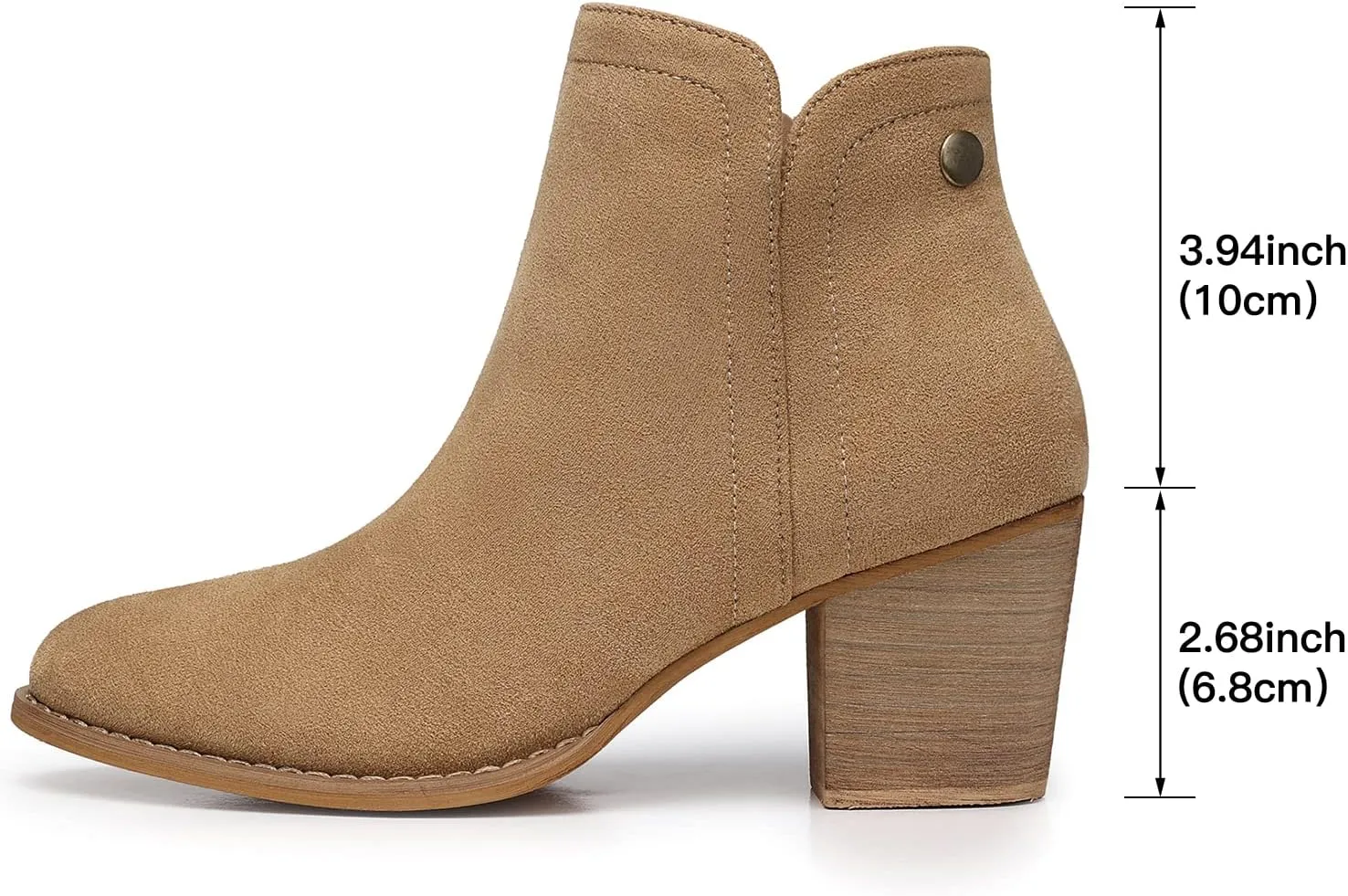 SHIBEVER Women's Ankle Boots Heel: Chunky Low Heeled Almond Toe Short Booties with Zipper Faux Suede Dress Western Fall 2025 Shoes