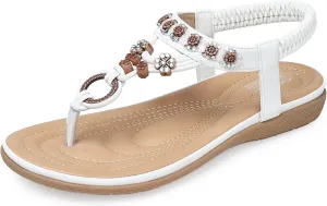 SHIBEVER Womens Sandals Summer Bohemian Flat Sandals Shoes with Elastic Strap Dressy Sandal