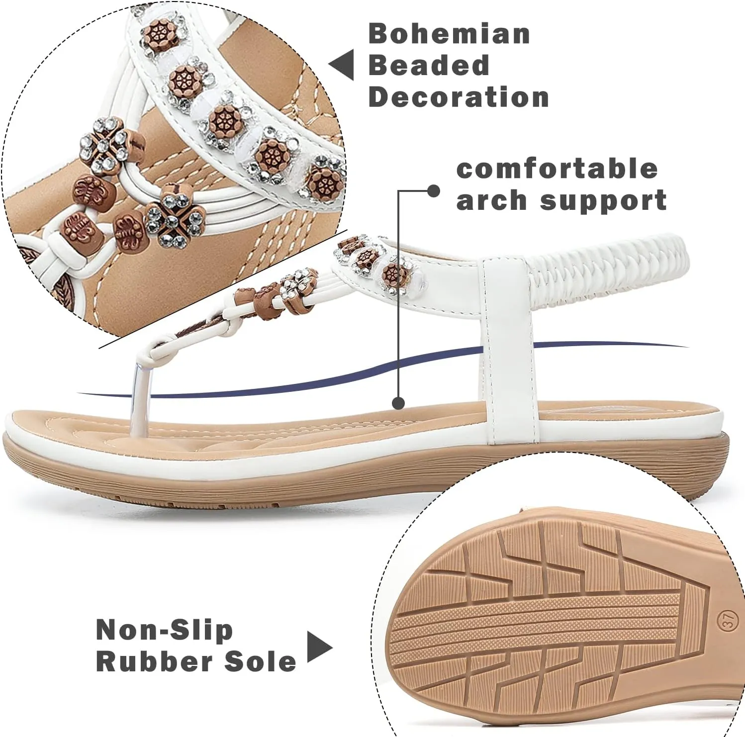 SHIBEVER Womens Sandals Summer Bohemian Flat Sandals Shoes with Elastic Strap Dressy Sandal