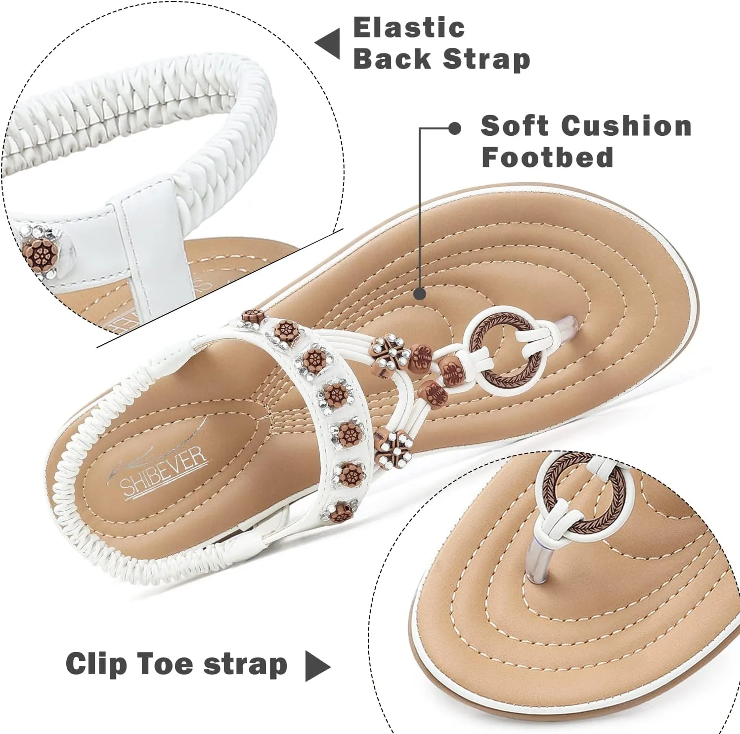 SHIBEVER Womens Sandals Summer Bohemian Flat Sandals Shoes with Elastic Strap Dressy Sandal