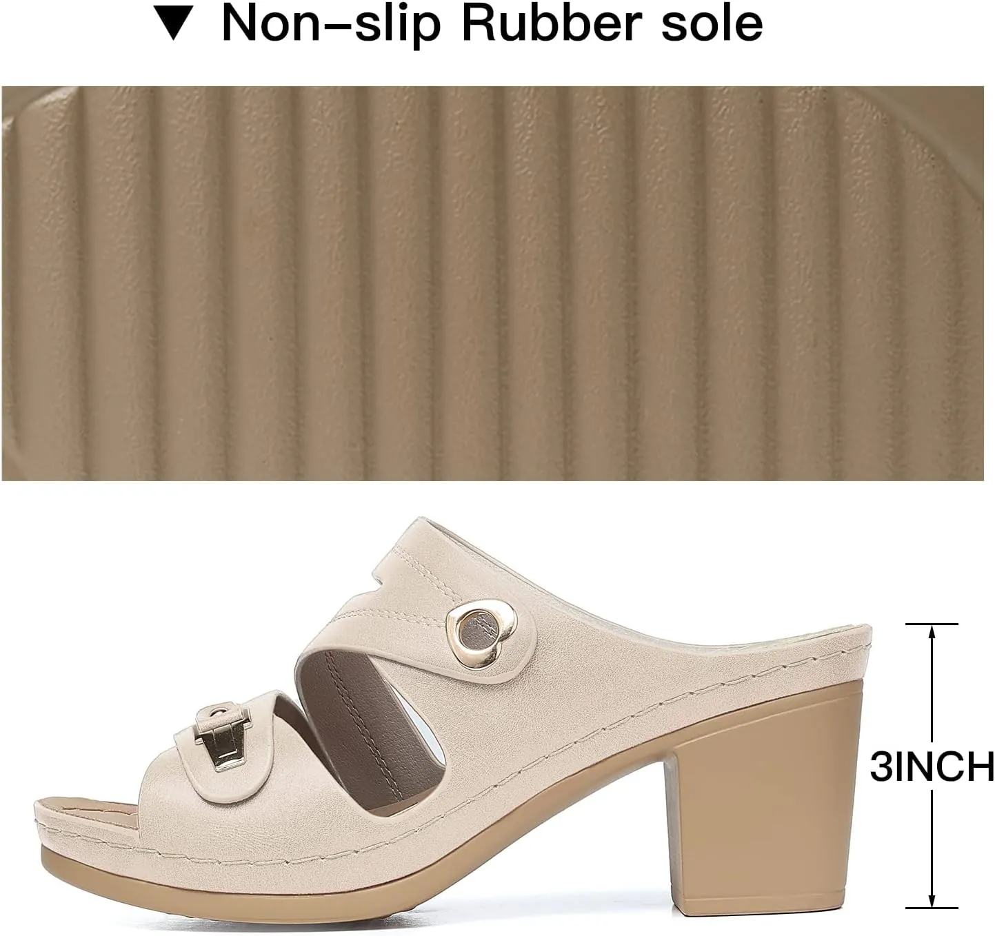 SHIBEVER Women's Summer Sandals, Low Wedge Block Heels, Comfortable PU Leather, Slip-On, Open Toe, Dressy & Casual