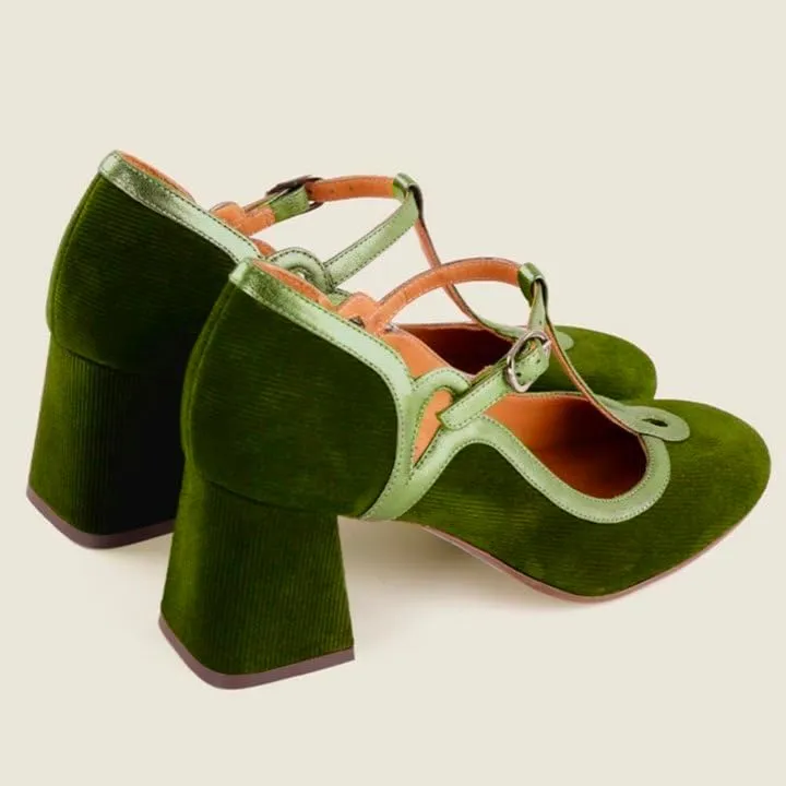 SHODENSE Women Chunky High Heel Mary Jane Shoes Ankle T-strap Round Toe Mary Jane Pumps Suede 3 inch Block Heel Dress Sandals Closed Toe Buckle Retro Wedding Party Office 4-11 M US