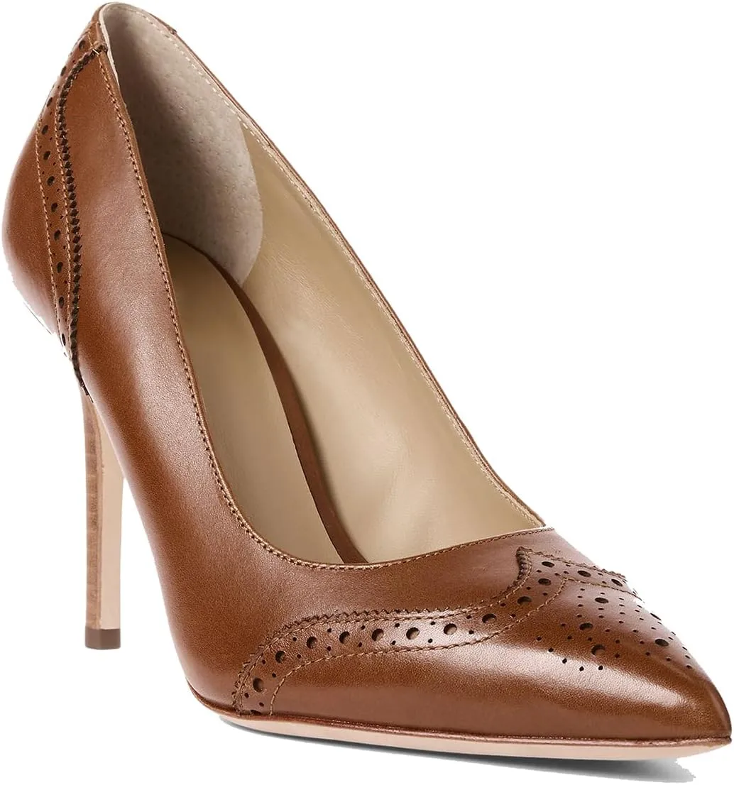 SHODENSE Women Pointed Toe Stiletto Heel Pumps Oxford Slip On High Heels Two Tone Perforated 4 inch Stiletto High Heels Pointy Closed Toe Dress Heels Wingtips Vintage Retro Sexy 4-11 M US