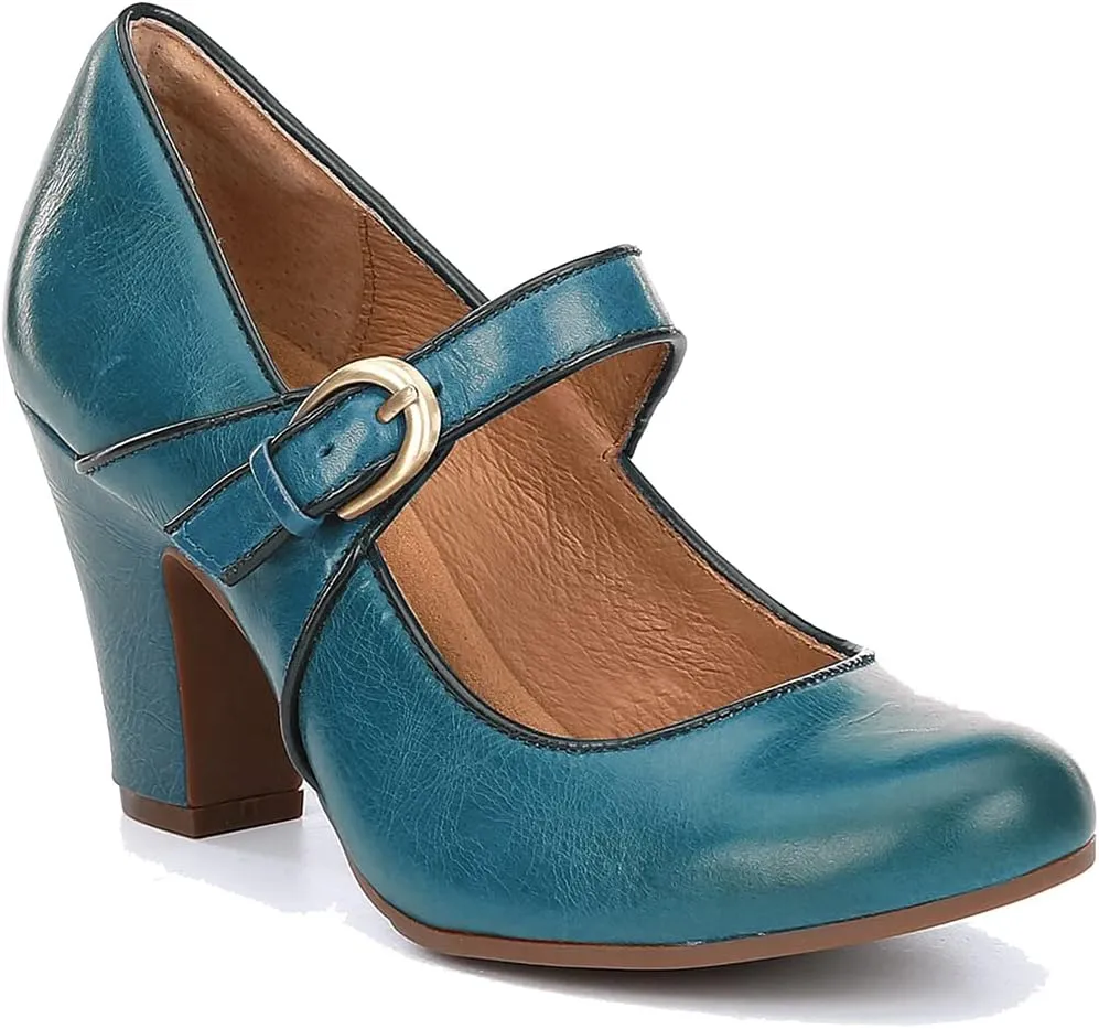 SHODENSE Women Vintage Chunky High Heel Mary Jane Shoes Round Closed Toe Ankle Strap Dress Sandals 3" Block Heels Mary Jane Lolita Pumps Two-Toned Patchwork Buckle Office Lady Wedding Retro 4-11 M US