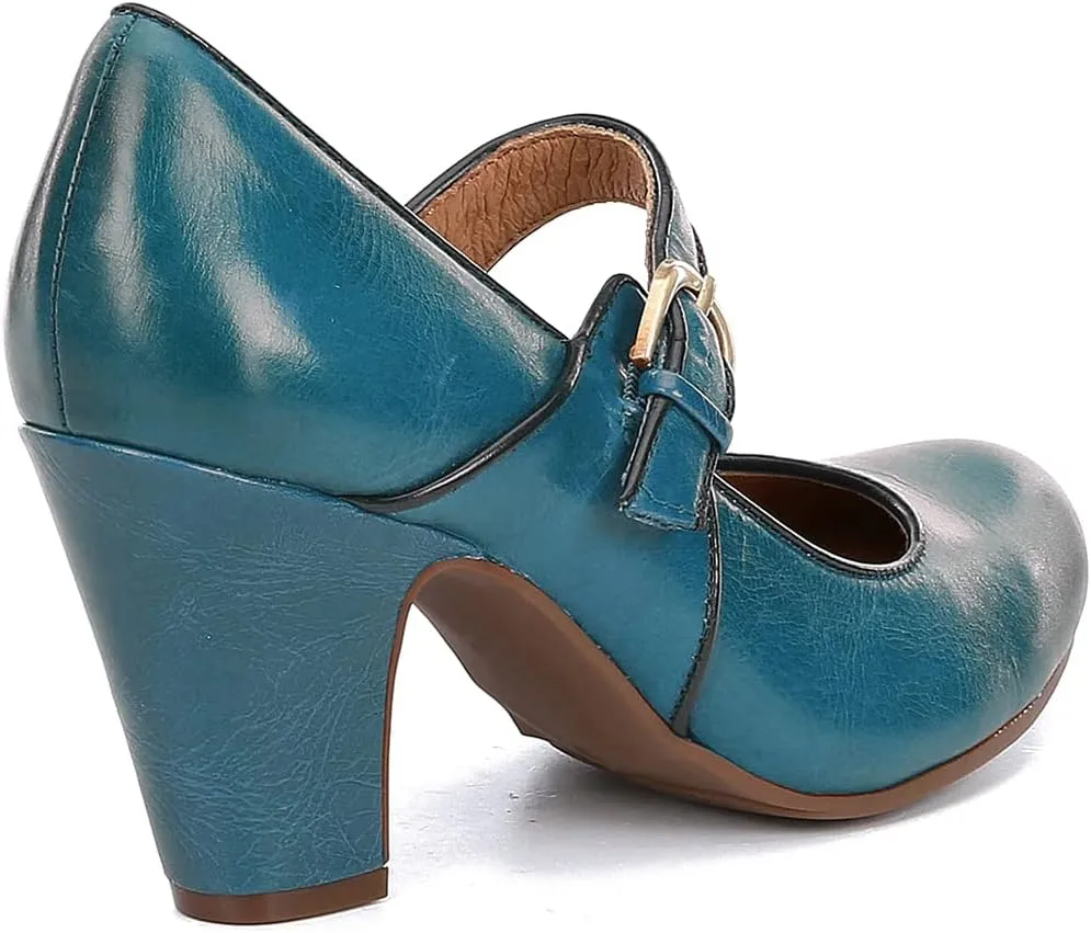 SHODENSE Women Vintage Chunky High Heel Mary Jane Shoes Round Closed Toe Ankle Strap Dress Sandals 3" Block Heels Mary Jane Lolita Pumps Two-Toned Patchwork Buckle Office Lady Wedding Retro 4-11 M US