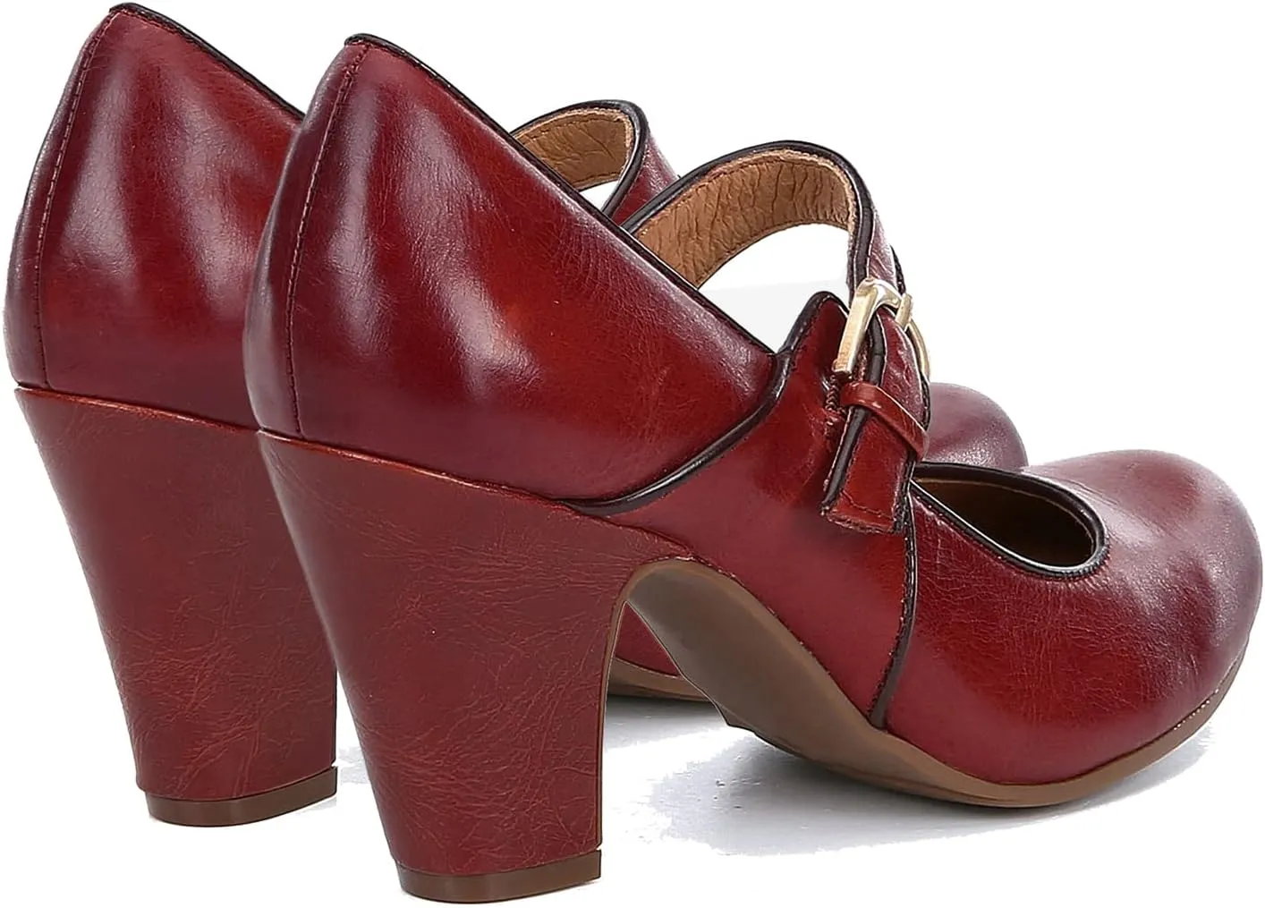 SHODENSE Women Vintage Chunky High Heel Mary Jane Shoes Round Closed Toe Ankle Strap Dress Sandals 3" Block Heels Mary Jane Lolita Pumps Two-Toned Patchwork Buckle Office Lady Wedding Retro 4-11 M US