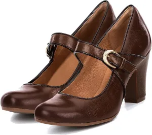SHODENSE Women Vintage Chunky High Heel Mary Jane Shoes Round Closed Toe Ankle Strap Dress Sandals 3" Block Heels Mary Jane Lolita Pumps Two-Toned Patchwork Buckle Office Lady Wedding Retro 4-11 M US