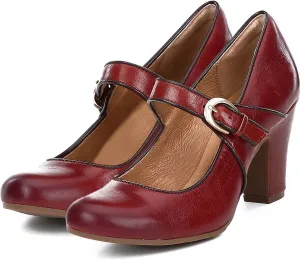 SHODENSE Women Vintage Chunky High Heel Mary Jane Shoes Round Closed Toe Ankle Strap Dress Sandals 3" Block Heels Mary Jane Lolita Pumps Two-Toned Patchwork Buckle Office Lady Wedding Retro 4-11 M US