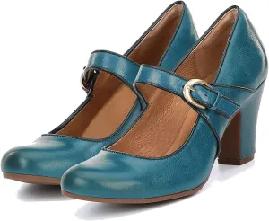 SHODENSE Women Vintage Chunky High Heel Mary Jane Shoes Round Closed Toe Ankle Strap Dress Sandals 3" Block Heels Mary Jane Lolita Pumps Two-Toned Patchwork Buckle Office Lady Wedding Retro 4-11 M US