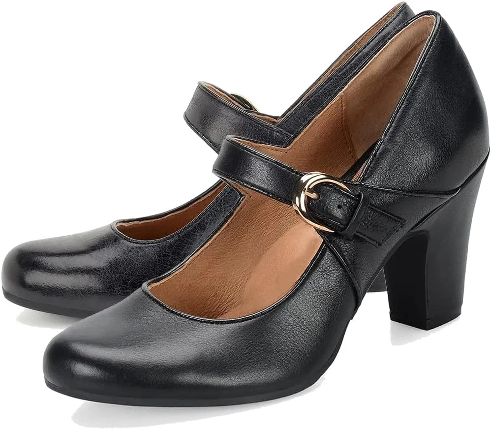 SHODENSE Women Vintage Chunky High Heel Mary Jane Shoes Round Closed Toe Ankle Strap Dress Sandals 3" Block Heels Mary Jane Lolita Pumps Two-Toned Patchwork Buckle Office Lady Wedding Retro 4-11 M US