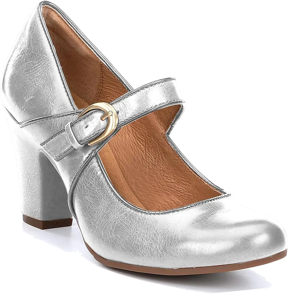 SHODENSE Women Vintage Chunky High Heel Mary Jane Shoes Round Closed Toe Ankle Strap Dress Sandals 3" Block Heels Mary Jane Lolita Pumps Two-Toned Patchwork Buckle Office Lady Wedding Retro 4-11 M US