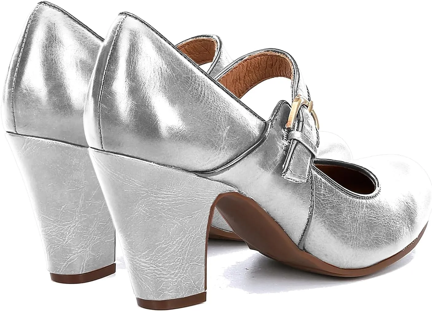 SHODENSE Women Vintage Chunky High Heel Mary Jane Shoes Round Closed Toe Ankle Strap Dress Sandals 3" Block Heels Mary Jane Lolita Pumps Two-Toned Patchwork Buckle Office Lady Wedding Retro 4-11 M US
