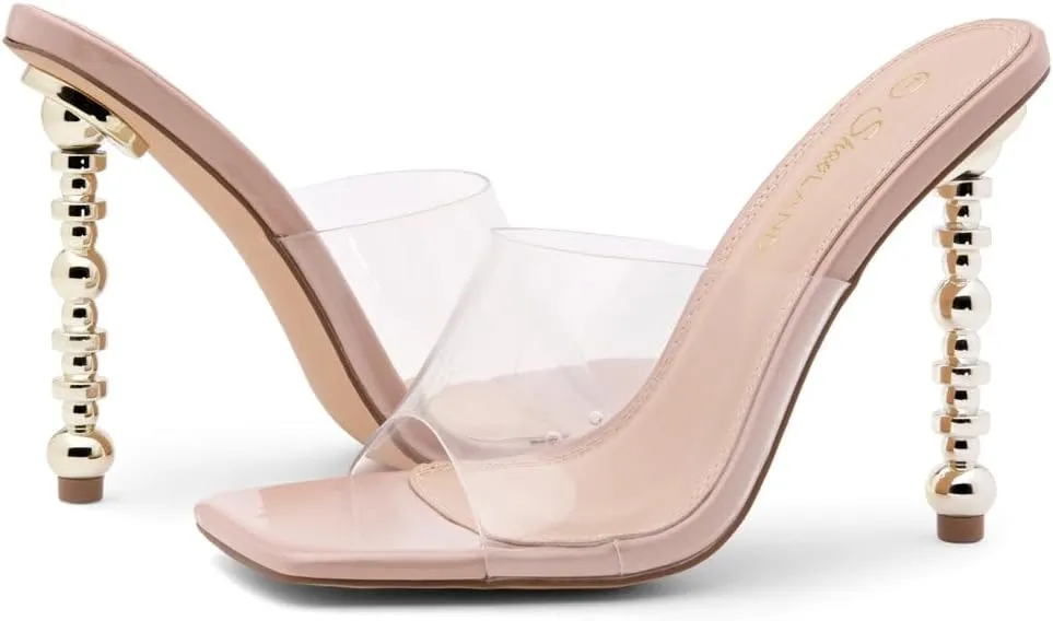 Shoe Land SL-NAOMI Women's Double Bowknots Crystal Sandals, Clear Slingback Heels with Square Open Toe – Dressy Rhinestone High Heels for Party Wedding and Prom