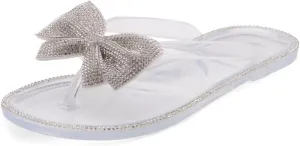 Shoe Land Summer Women's Flat Sandals Jelly Flip Flops Rhinestone Bowtie Thong Sandal Strappy Slip On Slides for Daily Beach Pool