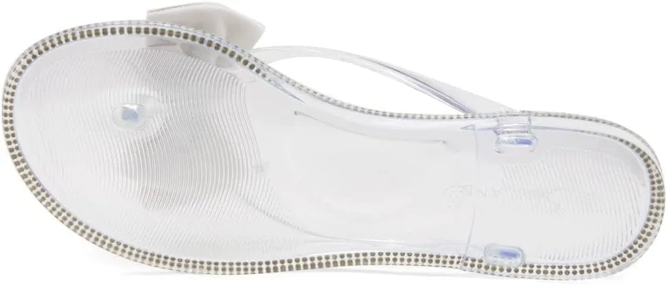 Shoe Land Summer Women's Flat Sandals Jelly Flip Flops Rhinestone Bowtie Thong Sandal Strappy Slip On Slides for Daily Beach Pool