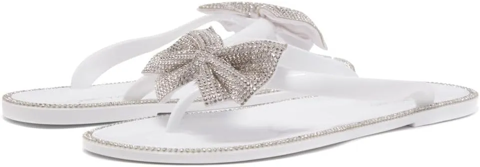Shoe Land Summer Women's Flat Sandals Jelly Flip Flops Rhinestone Bowtie Thong Sandal Strappy Slip On Slides for Daily Beach Pool